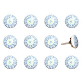 Set of Twelve White And Light Blue Metal And Ceramic Drawer Pull Knobs
