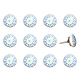 Set of Twelve White And Light Blue Metal And Ceramic Drawer Pull Knobs