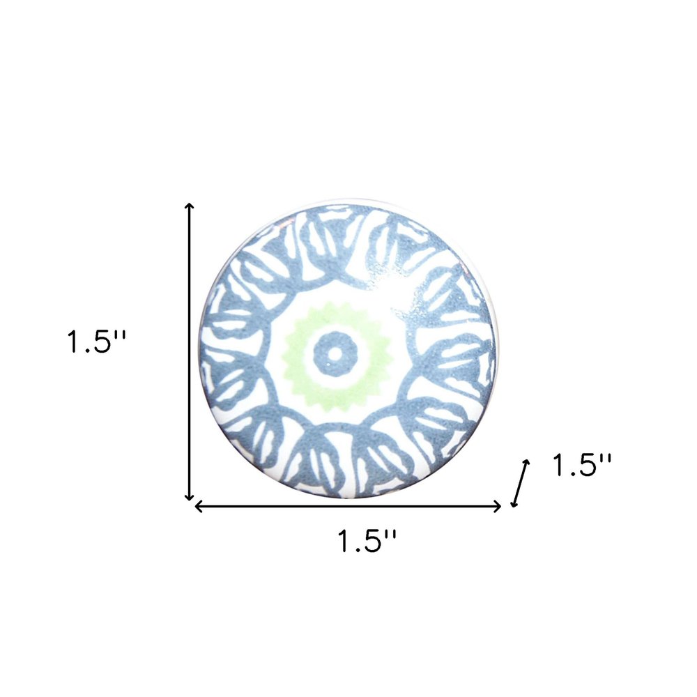 Set of Twelve White And Light Blue Metal And Ceramic Drawer Pull Knobs