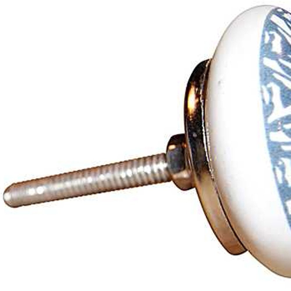 Set of Twelve White And Light Blue Metal And Ceramic Drawer Pull Knobs