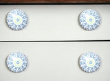 Set of Twelve White And Light Blue Metal And Ceramic Drawer Pull Knobs