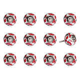 Set of Twelve Red And White Ceramic Drawer Pull Knobs