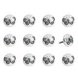 Set of Twelve Black And White Botanical Ceramic Drawer Pull Knobs