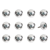 Set of Twelve Black And White Botanical Ceramic Drawer Pull Knobs