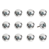 Set of Twelve Black And White Botanical Ceramic Drawer Pull Knobs