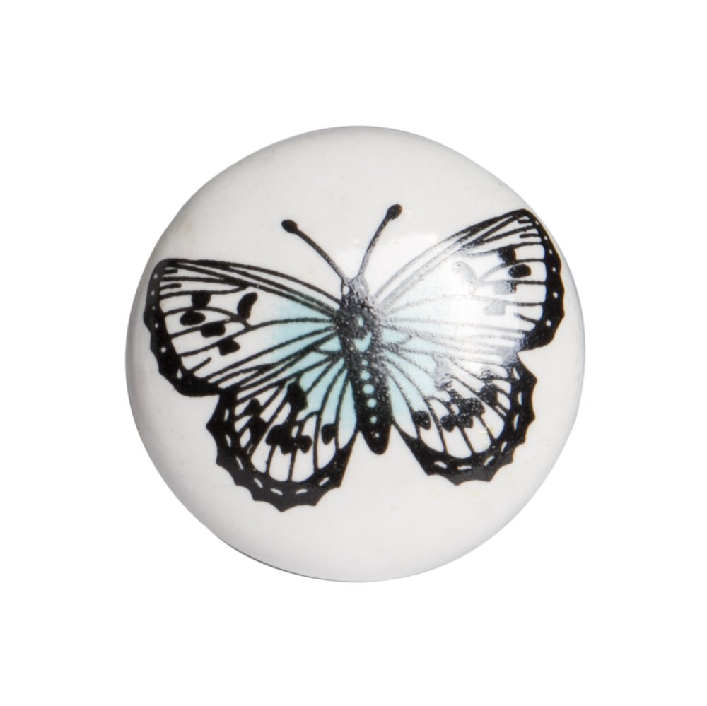 Set of Twelve Black And White Botanical Ceramic Drawer Pull Knobs
