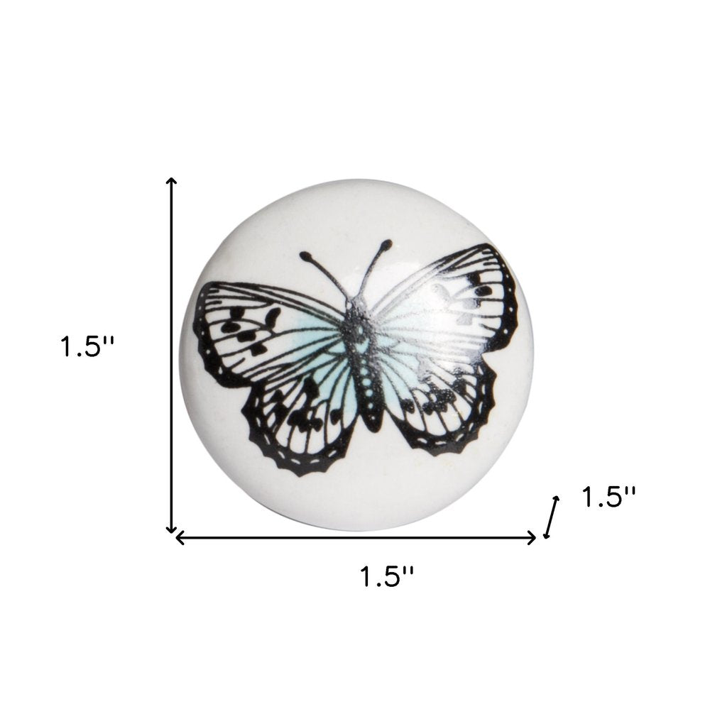 Set of Twelve Black And White Botanical Ceramic Drawer Pull Knobs