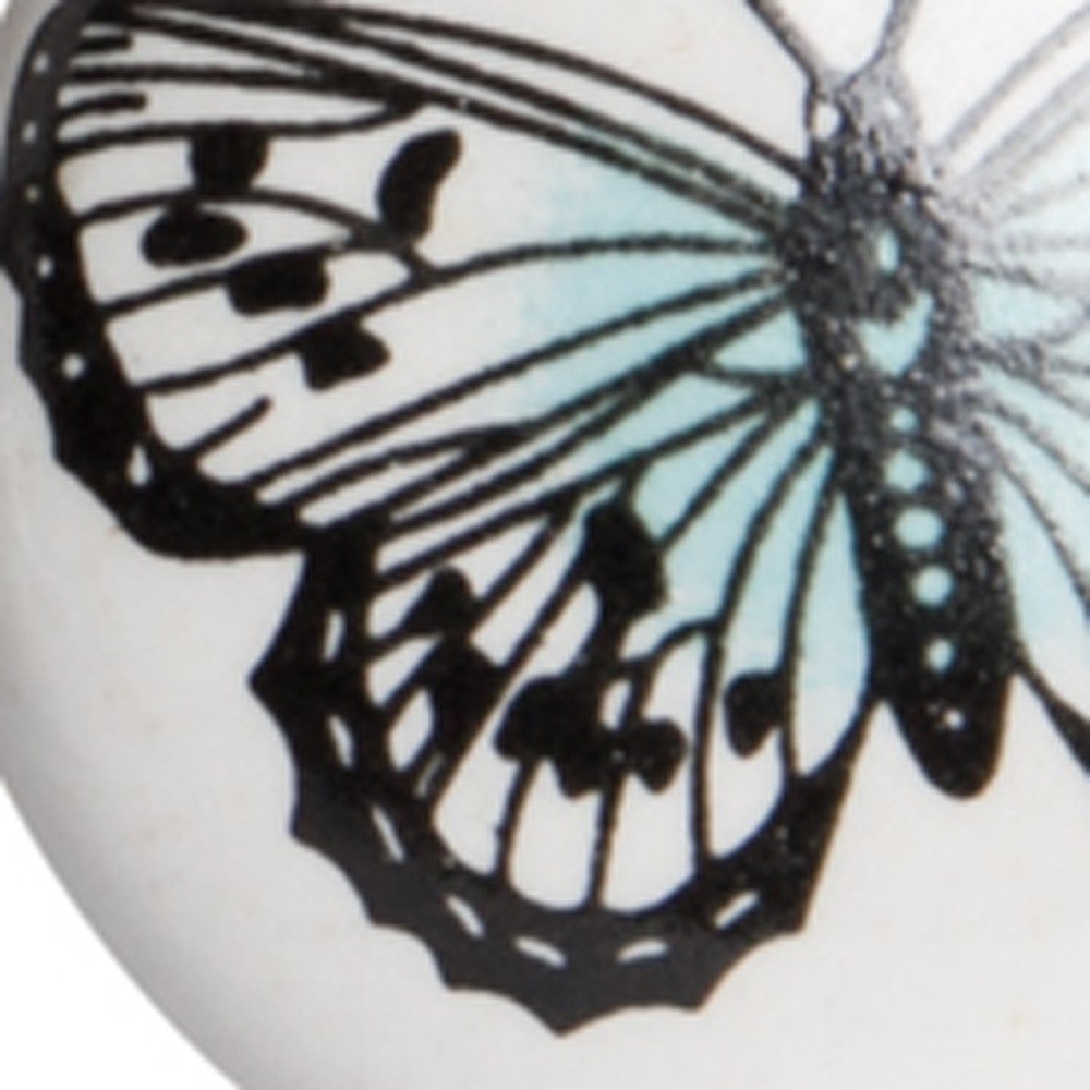 Set of Twelve Black And White Botanical Ceramic Drawer Pull Knobs