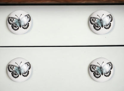 Set of Twelve Black And White Botanical Ceramic Drawer Pull Knobs