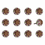 Set of Twelve Red And Yellow Botanical Ceramic Drawer Pull Knobs