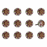 Set of Twelve Red And Yellow Botanical Ceramic Drawer Pull Knobs