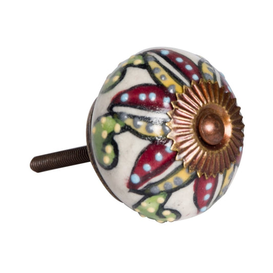 Set of Twelve Red And Yellow Botanical Ceramic Drawer Pull Knobs