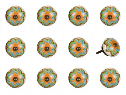 Set of Twelve Green And White Floral Ceramic Drawer Pull Knobs