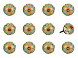 Set of Twelve Green And White Floral Ceramic Drawer Pull Knobs