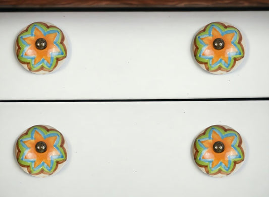 Set of Twelve Green And White Floral Ceramic Drawer Pull Knobs