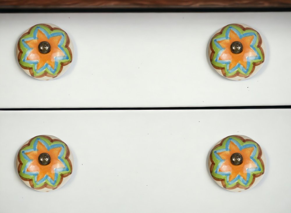 Set of Twelve Green And White Floral Ceramic Drawer Pull Knobs