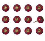 Set of Twelve Blue And Red Floral Ceramic Drawer Pull Knobs