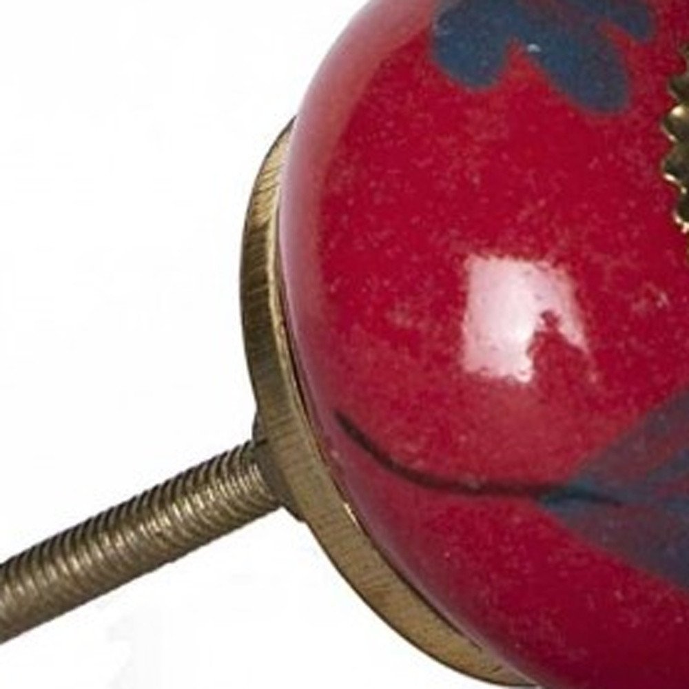 Set of Twelve Blue And Red Floral Ceramic Drawer Pull Knobs