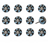 Set of Twelve Blue And Black Geometric Ceramic Drawer Pull Knobs