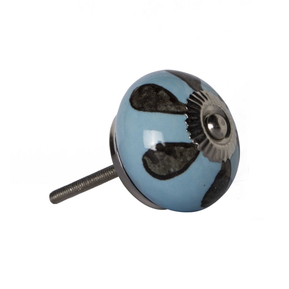 Set of Twelve Blue And Black Geometric Ceramic Drawer Pull Knobs