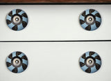 Set of Twelve Blue And Black Geometric Ceramic Drawer Pull Knobs