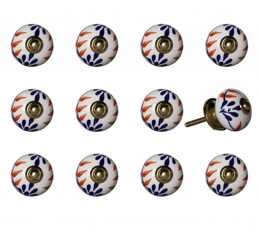 Set of Twelve Blue And White Floral Ceramic Drawer Pull Knobs