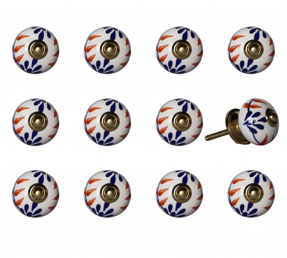 Set of Twelve Blue And White Floral Ceramic Drawer Pull Knobs
