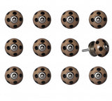 Set of Twelve Brown And Black Geometric Ceramic Drawer Pull Knobs