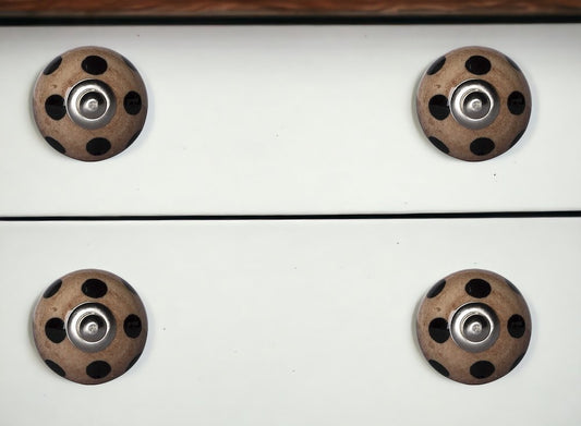 Set of Twelve Brown And Black Geometric Ceramic Drawer Pull Knobs