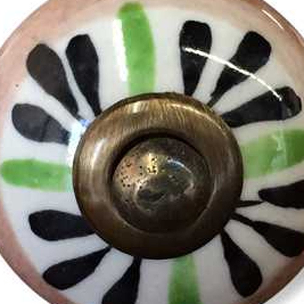 Set of Twelve Black And White Floral Ceramic Drawer Pull Knobs