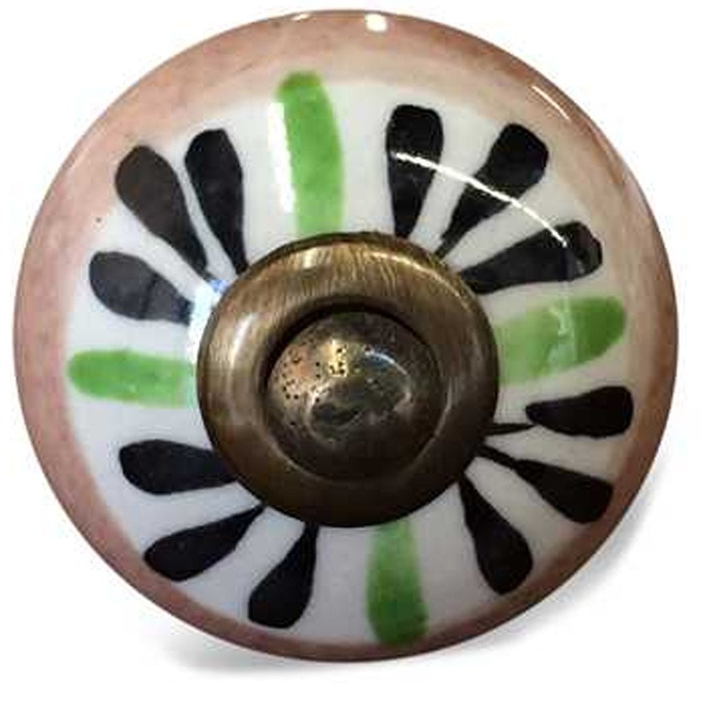 Set of Twelve Black And White Floral Ceramic Drawer Pull Knobs