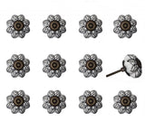 Set of Twelve Black And White Floral Ceramic Drawer Pull Knobs