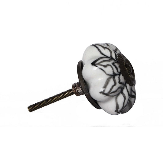 Set of Twelve Black And White Floral Ceramic Drawer Pull Knobs