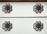 Set of Twelve Black And White Floral Ceramic Drawer Pull Knobs