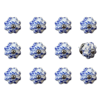 Set of Twelve Blue And White Ceramic Drawer Pull Knobs