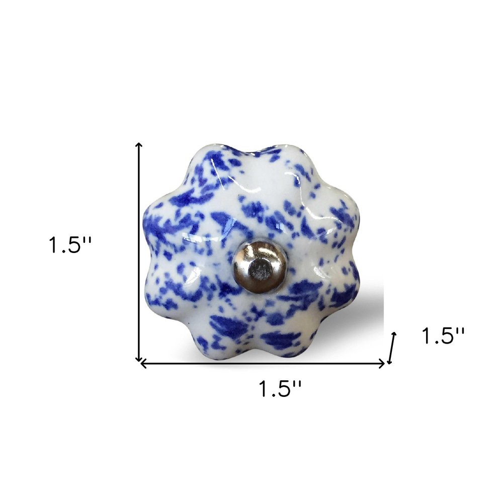 Set of Twelve Blue And White Ceramic Drawer Pull Knobs