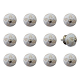 Set of Twelve Beige And White Floral Ceramic Drawer Pull Knobs