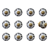 Set of Twelve Black And White Ceramic Drawer Pull Knobs