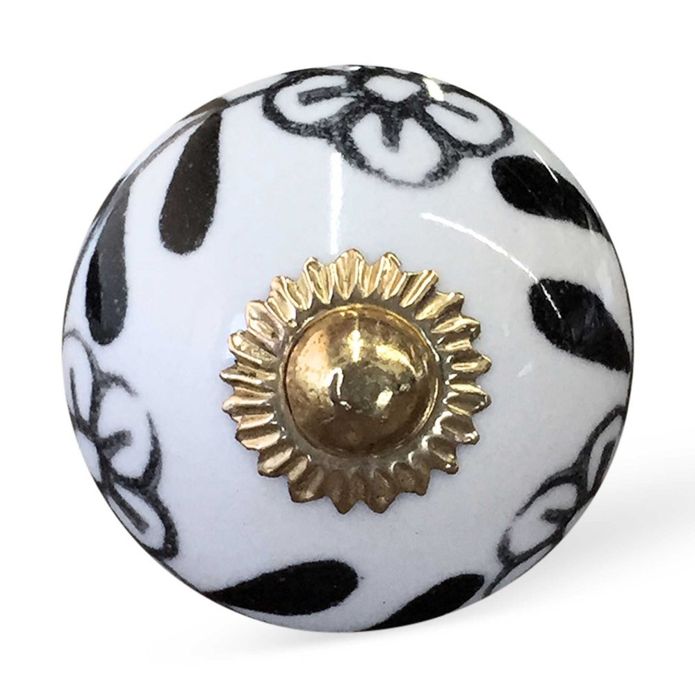 Set of Twelve Black And White Ceramic Drawer Pull Knobs