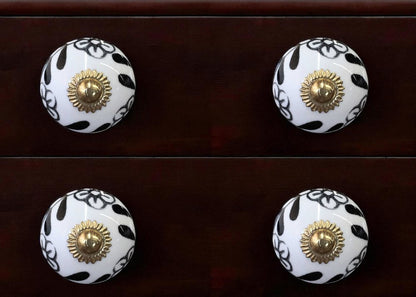 Set of Twelve Black And White Ceramic Drawer Pull Knobs