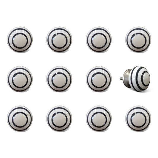 Set of Twelve Black And White Ceramic Drawer Pull Knobs