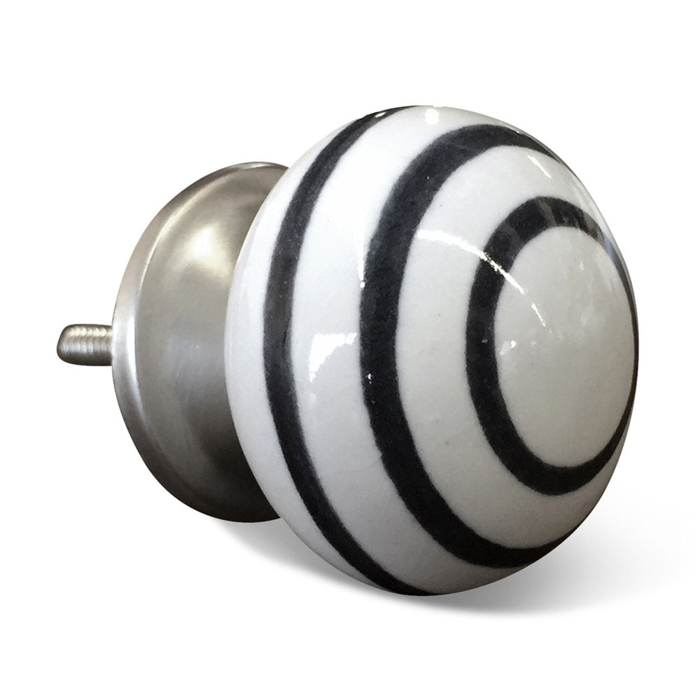 Set of Twelve Black And White Ceramic Drawer Pull Knobs
