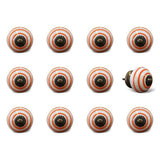 Set of Twelve Orange And White Geometric Ceramic Drawer Pull Knobs