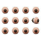 Set of Twelve Orange And White Geometric Ceramic Drawer Pull Knobs
