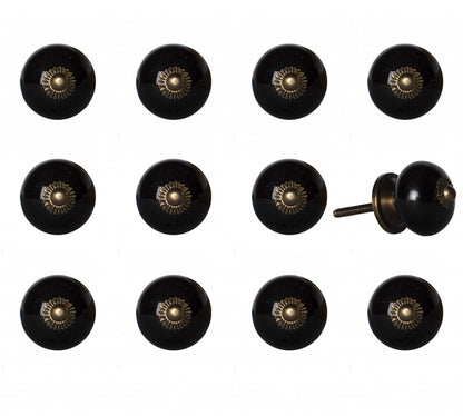 Set of Twelve Black And Gold Ceramic Drawer Pull Knobs