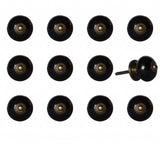 Set of Twelve Black And Gold Ceramic Drawer Pull Knobs