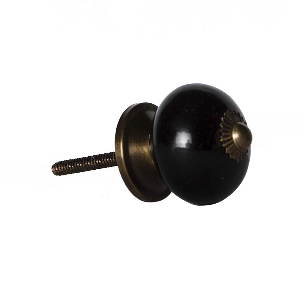 Set of Twelve Black And Gold Ceramic Drawer Pull Knobs