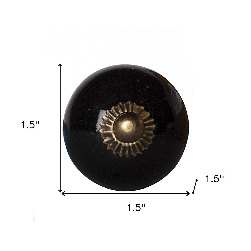 Set of Twelve Black And Gold Ceramic Drawer Pull Knobs