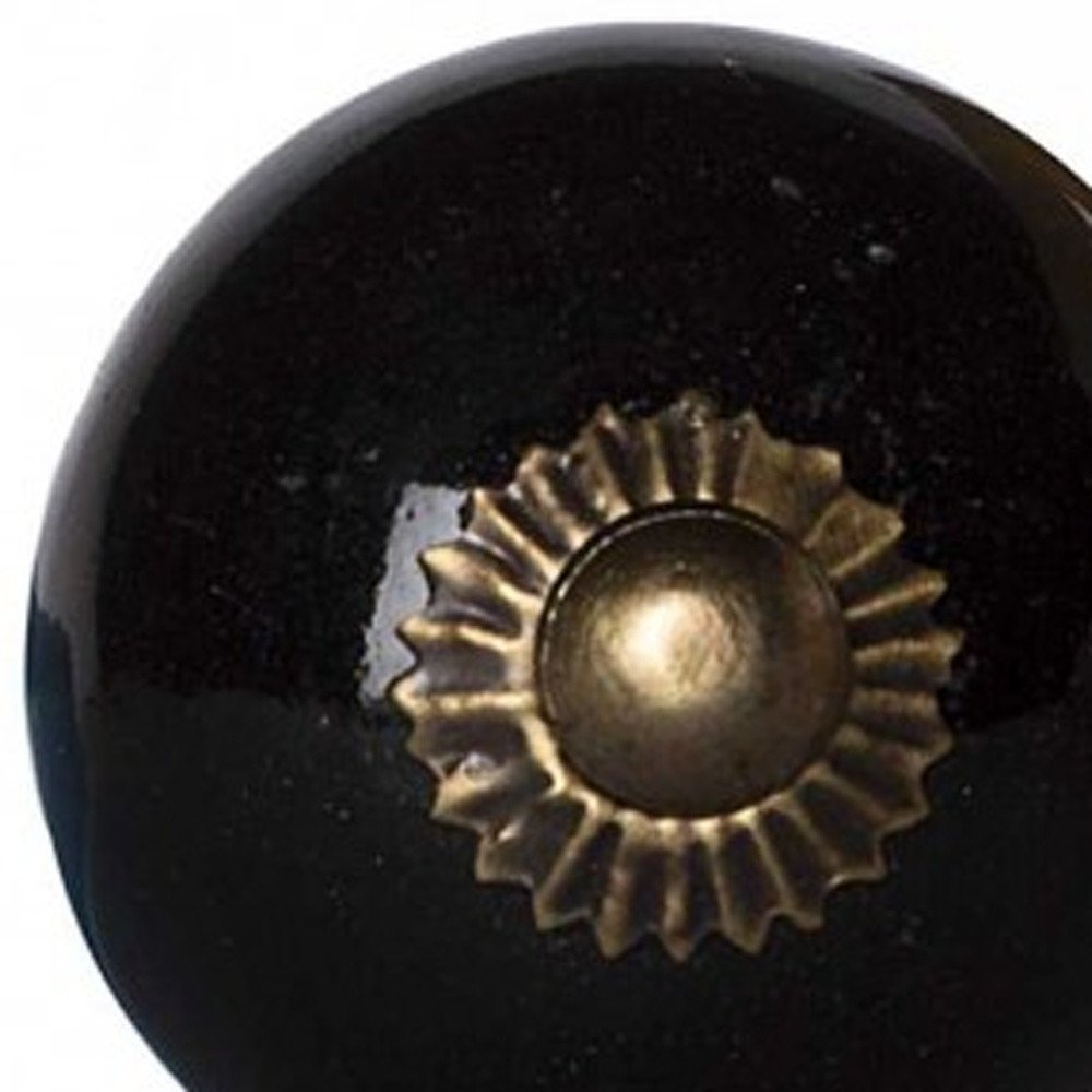 Set of Twelve Black And Gold Ceramic Drawer Pull Knobs