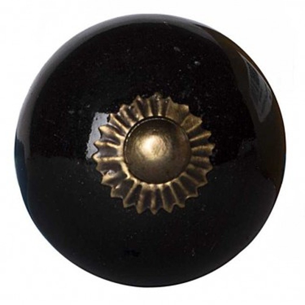 Set of Twelve Black And Gold Ceramic Drawer Pull Knobs
